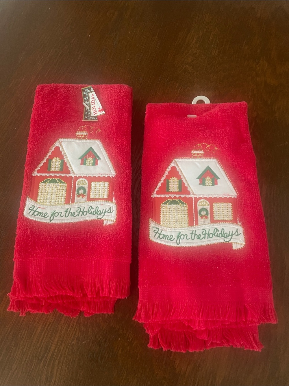Red Holiday House Embroidered Kitchen Towels - Home for the Holidays new